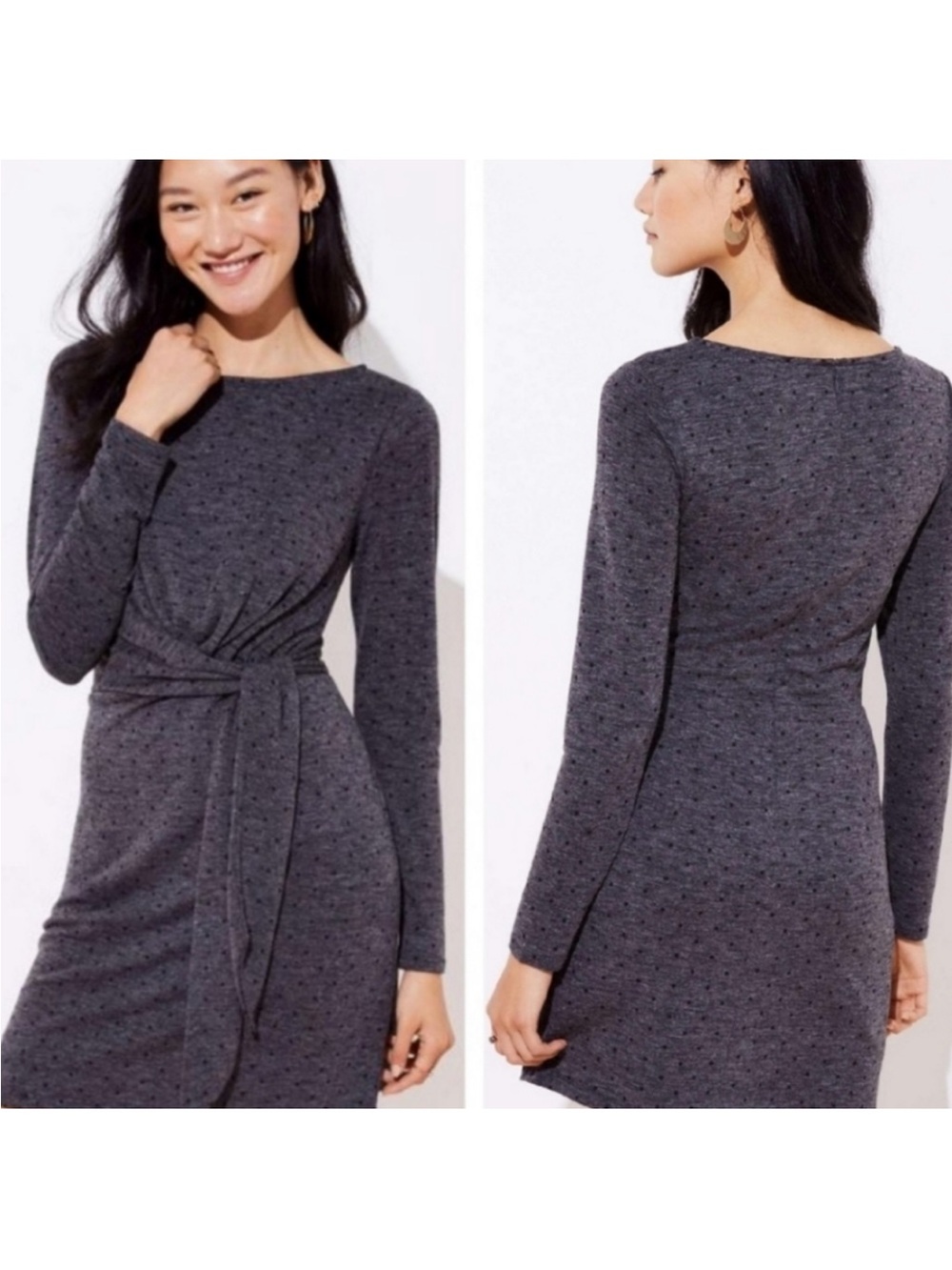 Loft Dotted Wrap Dress Gray Polka Dots S